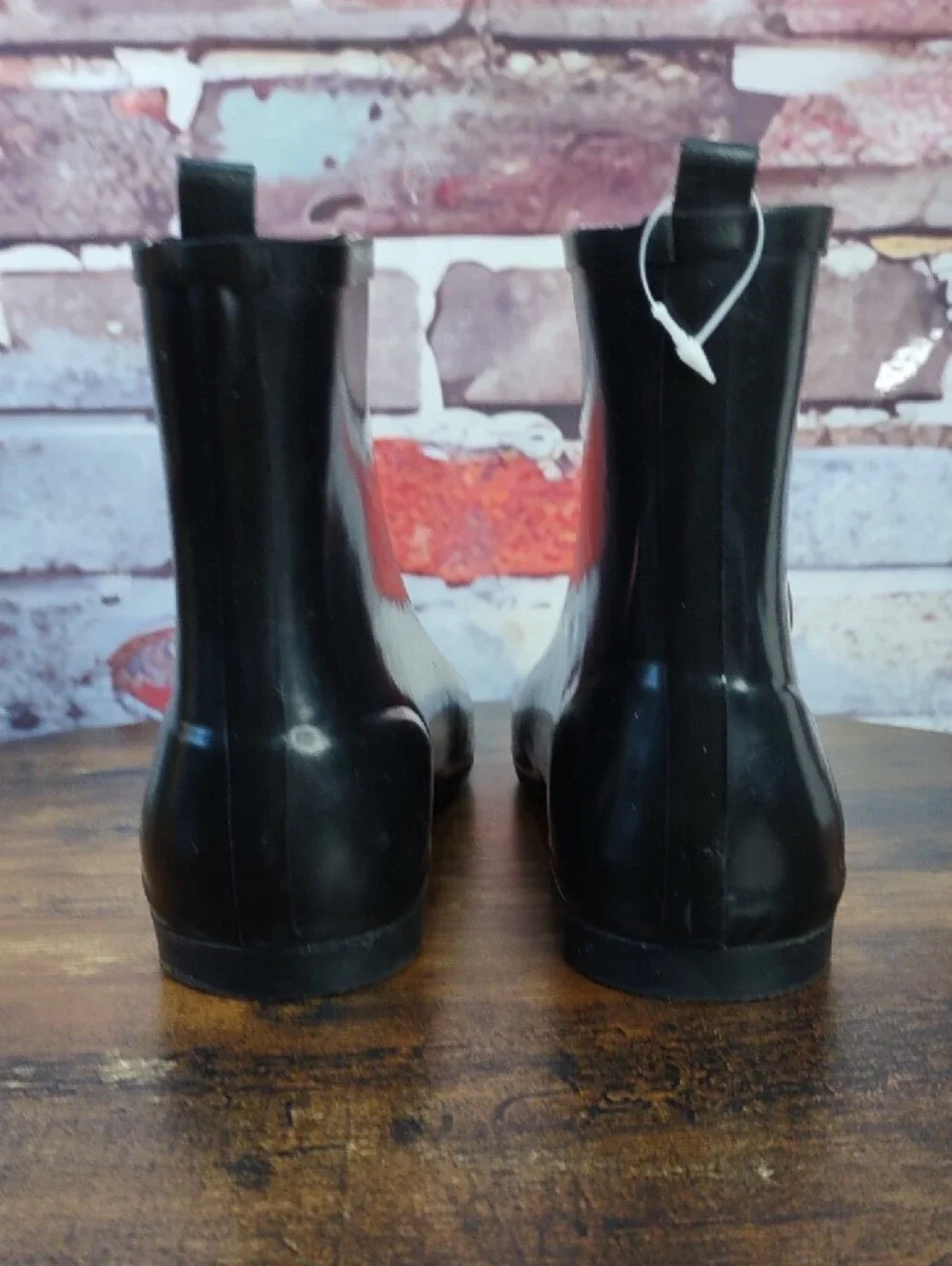 Merona Black Glossy Ankle Rain Boots with Decorative Buttons